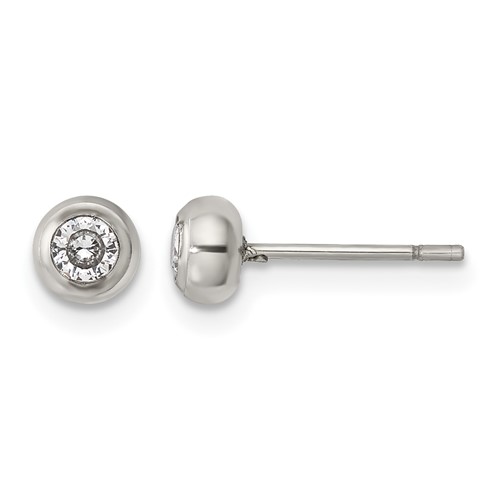 Chisel Stainless Steel Polished 3mm Bezel CZ Stud Post Earrings