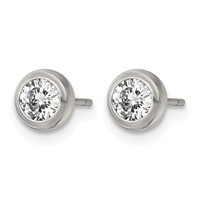 Chisel Stainless Steel Polished 4mm Bezel CZ Stud Post Earrings view 3