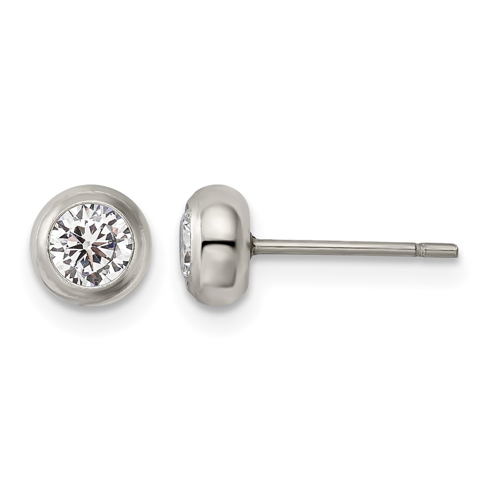 Chisel Stainless Steel Polished 4mm Bezel CZ Stud Post Earrings