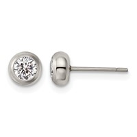 Chisel Stainless Steel Polished 4mm Bezel CZ Stud Post Earrings view 1