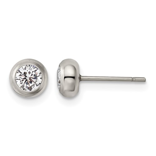 Chisel Stainless Steel Polished 4mm Bezel CZ Stud Post Earrings