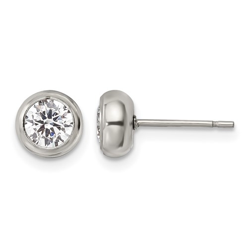 Chisel Stainless Steel Polished 5mm Bezel CZ Stud Post Earrings
