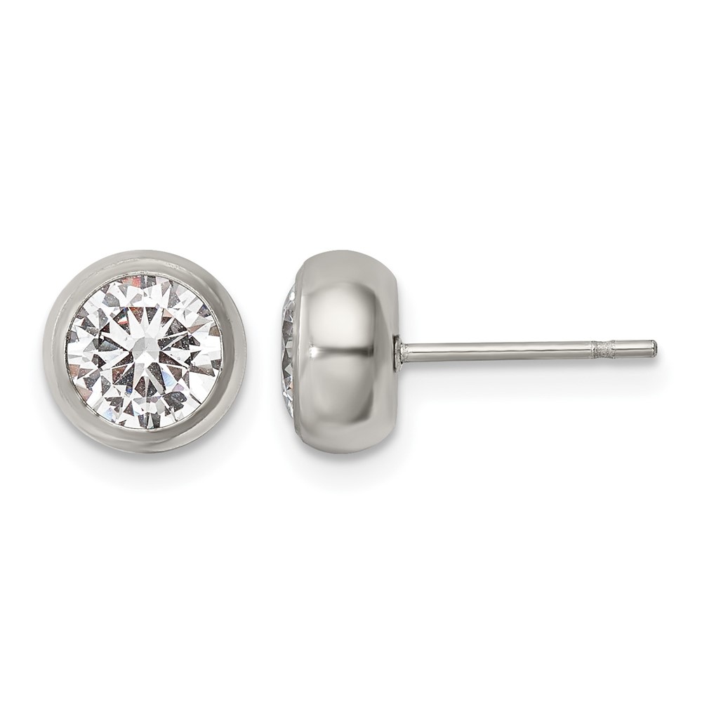 Chisel Stainless Steel Polished 6mm Bezel CZ Stud Post Earrings