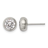 Chisel Stainless Steel Polished 6mm Bezel CZ Stud Post Earrings view 1