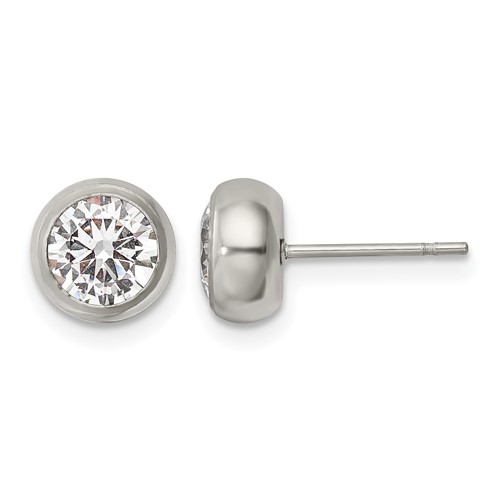 Chisel Stainless Steel Polished 6mm Bezel CZ Stud Post Earrings