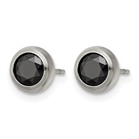 Chisel Stainless Steel Polished 5mm Bezel Black CZ Stud Post Earrings view 3
