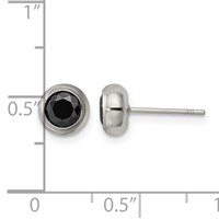 Chisel Stainless Steel Polished 5mm Bezel Black CZ Stud Post Earrings view 5