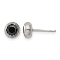 Chisel Stainless Steel Polished 5mm Bezel Black CZ Stud Post Earrings view 1