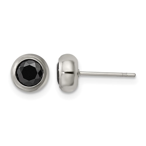 Chisel Stainless Steel Polished 5mm Bezel Black CZ Stud Post Earrings