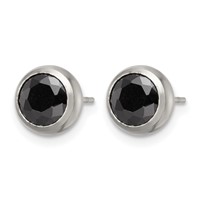 Chisel Stainless Steel Polished 6mm Bezel Black CZ Stud Post Earrings view 3