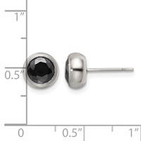 Chisel Stainless Steel Polished 6mm Bezel Black CZ Stud Post Earrings view 5