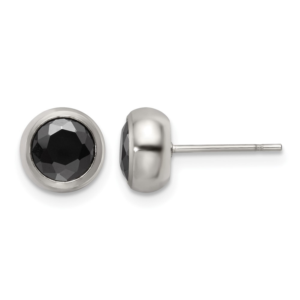 Chisel Stainless Steel Polished 6mm Bezel Black CZ Stud Post Earrings