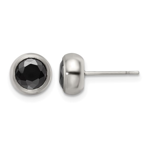 Chisel Stainless Steel Polished 6mm Bezel Black CZ Stud Post Earrings