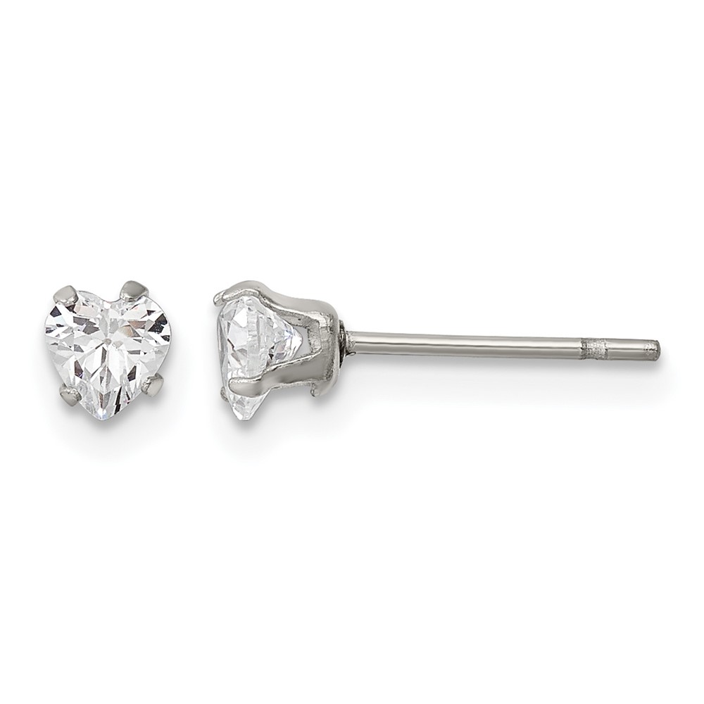 Chisel Stainless Steel Polished 4mm Heart CZ Stud Post Earrings