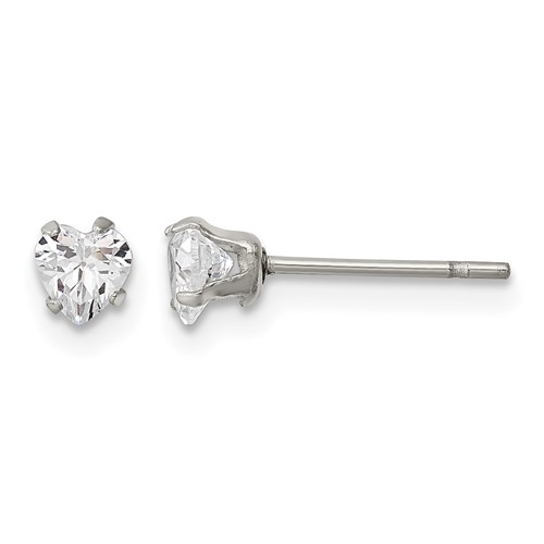 Chisel Stainless Steel Polished 4mm Heart CZ Stud Post Earrings