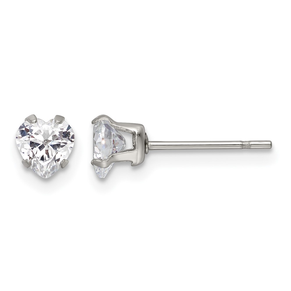 Chisel Stainless Steel Polished 5mm Heart CZ Stud Post Earrings