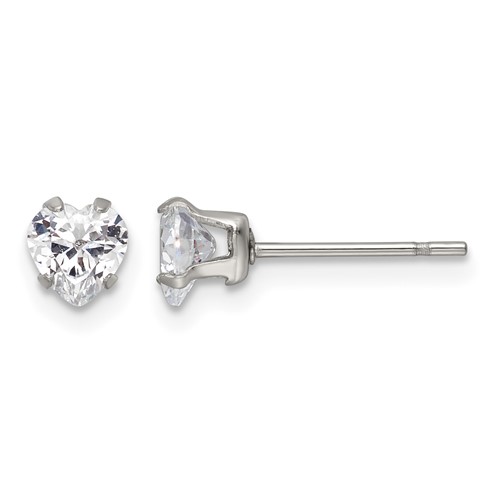 Chisel Stainless Steel Polished 5mm Heart CZ Stud Post Earrings