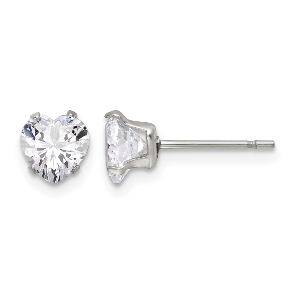 Chisel Stainless Steel Polished 6mm Heart CZ Stud Post Earrings