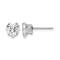 Chisel Stainless Steel Polished 7mm Heart CZ Stud Post Earrings view 1