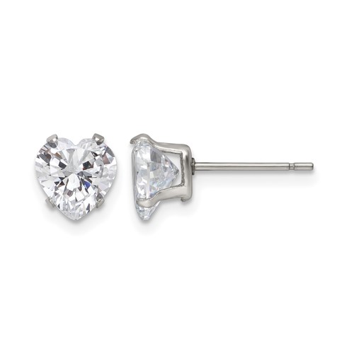 Chisel Stainless Steel Polished 7mm Heart CZ Stud Post Earrings