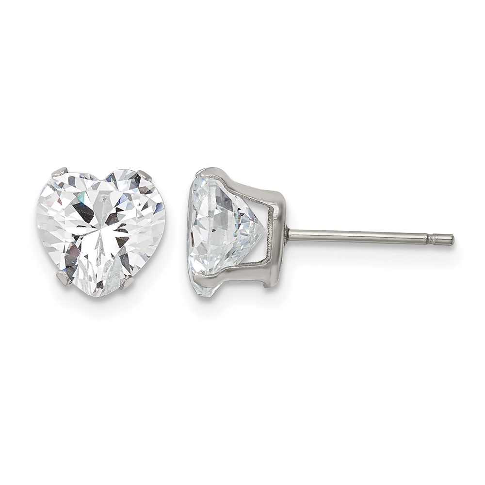 Chisel Stainless Steel Polished 8mm Heart CZ Stud Post Earrings