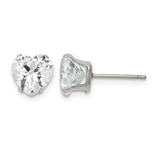 Chisel Stainless Steel Polished 8mm Heart CZ Stud Post Earrings