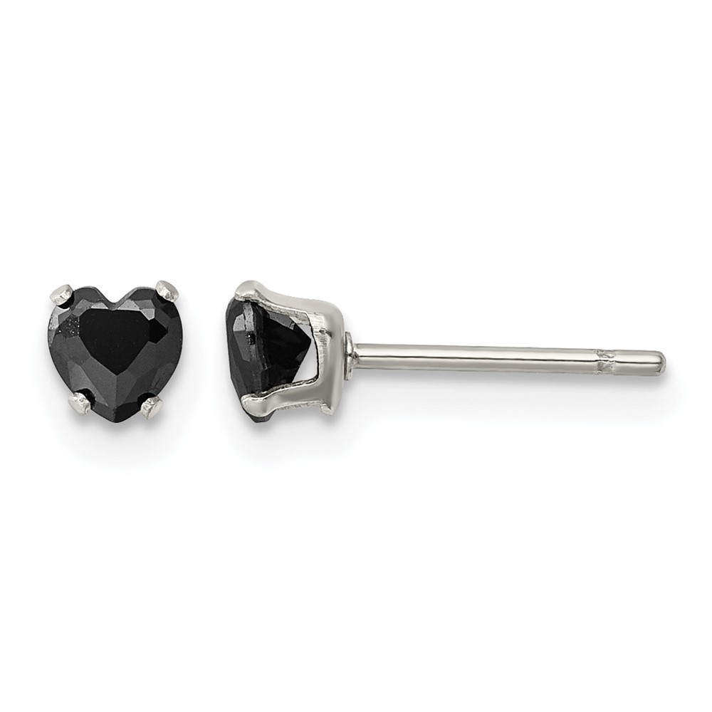 Chisel Stainless Steel Polished 4mm Black Heart CZ Stud Post Earrings