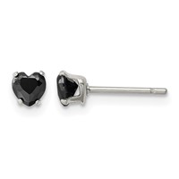 Chisel Stainless Steel Polished 4mm Black Heart CZ Stud Post Earrings view 1
