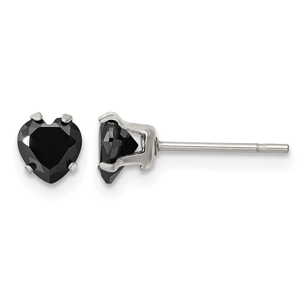 Chisel Stainless Steel Polished 5mm Black Heart CZ Stud Post Earrings