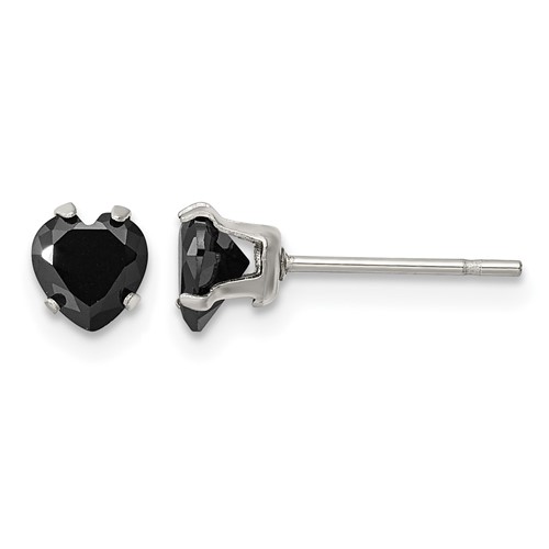Chisel Stainless Steel Polished 5mm Black Heart CZ Stud Post Earrings