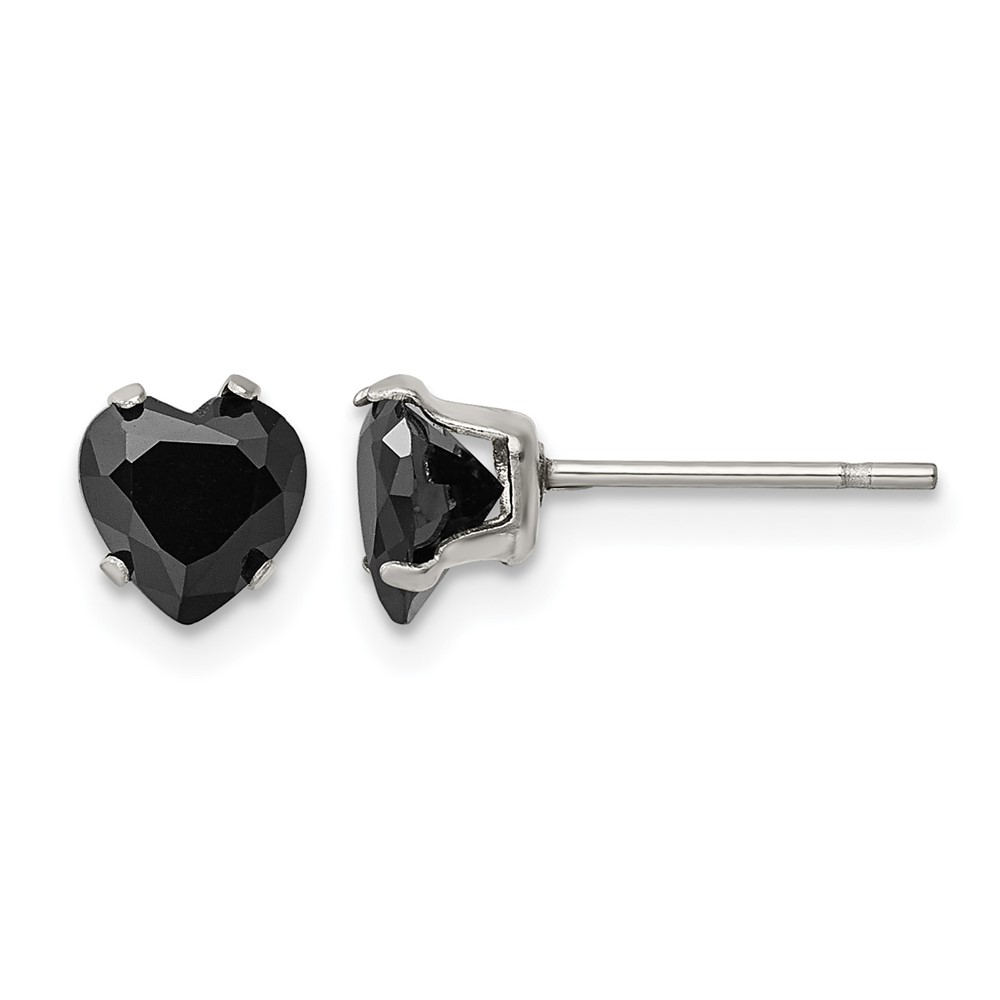 Chisel Stainless Steel Polished 6mm Black Heart CZ Stud Post Earrings