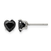 Chisel Stainless Steel Polished 6mm Black Heart CZ Stud Post Earrings view 1