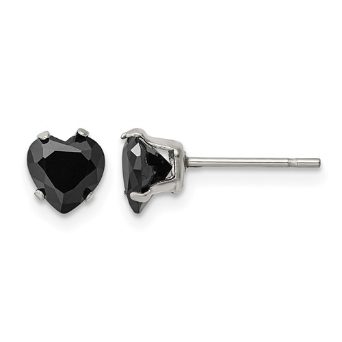 Chisel Stainless Steel Polished 6mm Black Heart CZ Stud Post Earrings