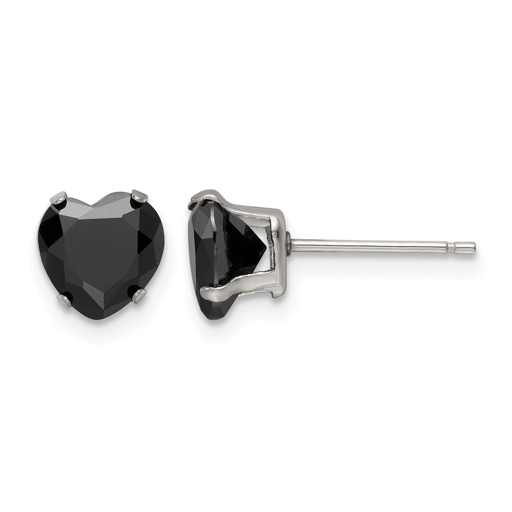 Chisel Stainless Steel Polished 7mm Black Heart CZ Stud Post Earrings