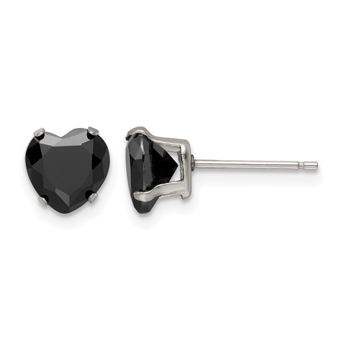 Chisel Stainless Steel Polished 7mm Black Heart CZ Stud Post Earrings
