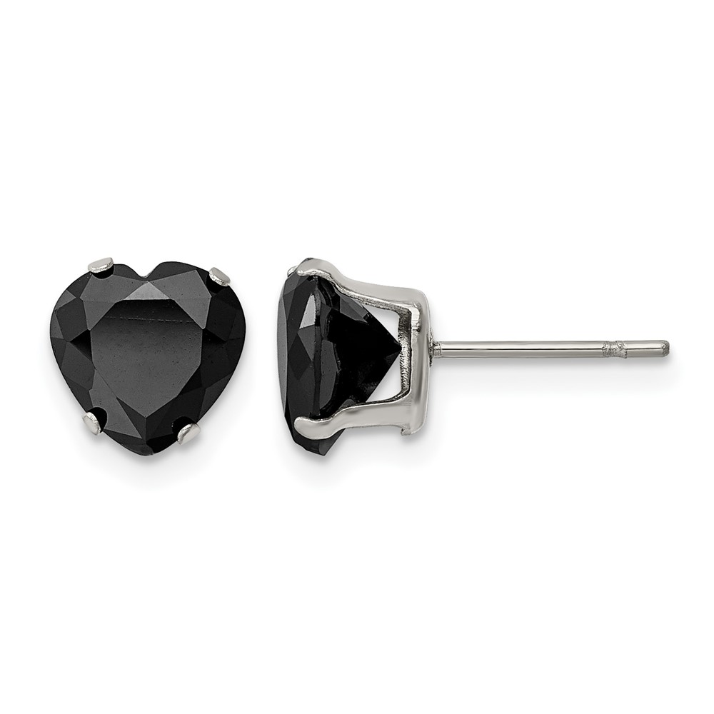 Chisel Stainless Steel Polished 8mm Black Heart CZ Stud Post Earrings
