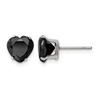 Chisel Stainless Steel Polished 8mm Black Heart CZ Stud Post Earrings view 1