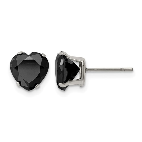 Chisel Stainless Steel Polished 8mm Black Heart CZ Stud Post Earrings