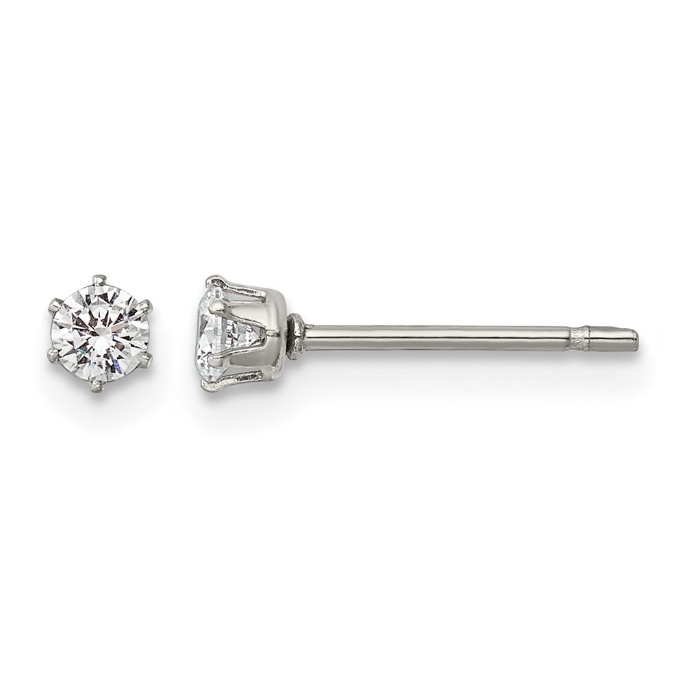 Chisel Stainless Steel Polished 3mm Round CZ Stud Post Earrings