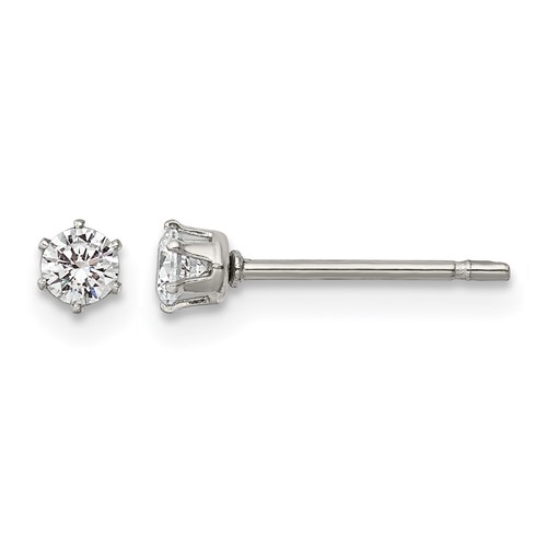 Chisel Stainless Steel Polished 3mm Round CZ Stud Post Earrings