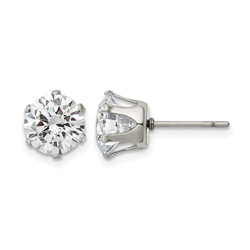 Chisel Stainless Steel Polished 8mm Round CZ Stud Post Earrings