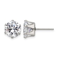 Chisel Stainless Steel Polished 9mm Round CZ Stud Post Earrings view 1