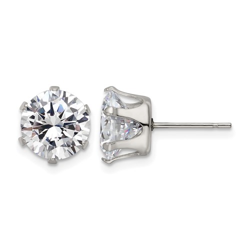 Chisel Stainless Steel Polished 9mm Round CZ Stud Post Earrings