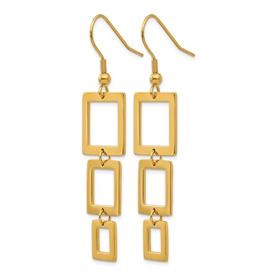 Chisel Stainless Steel Polished Yellow IP-plated Squares Dangle Shepherd Hook Earrings