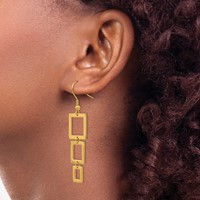 Chisel Stainless Steel Polished Yellow IP-plated Squares Dangle Shepherd Hook Earrings view 4