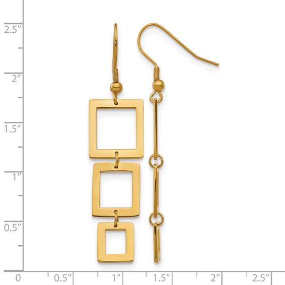 Chisel Stainless Steel Polished Yellow IP-plated Squares Dangle Shepherd Hook Earrings