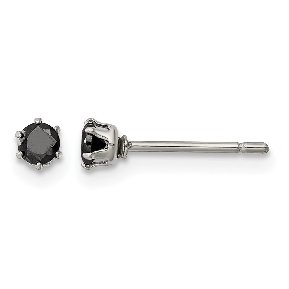 Chisel Stainless Steel Polished 3mm Black Round CZ Stud Post Earrings
