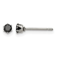 Chisel Stainless Steel Polished 3mm Black Round CZ Stud Post Earrings view 1
