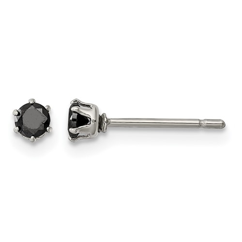Chisel Stainless Steel Polished 3mm Black Round CZ Stud Post Earrings