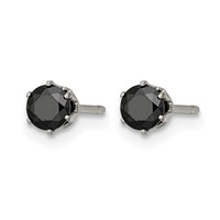 Chisel Stainless Steel Polished 4mm Black Round CZ Stud Post Earrings view 3